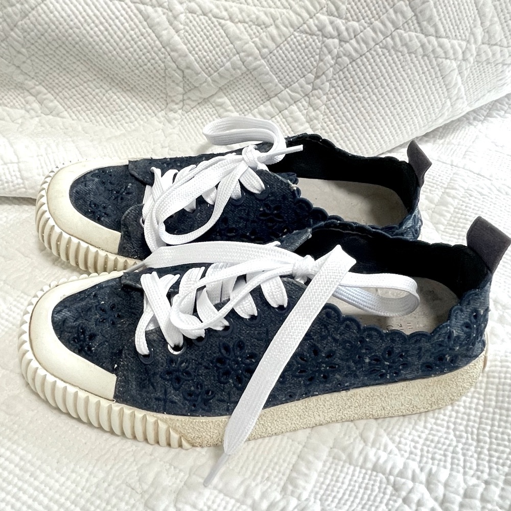 Veronica Beard Navy Paulita Embroidered Sneaker